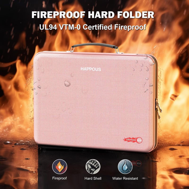 HAPPOUS Fireproof File Box, Expanding File Organizer with 13 Pockets, Portable Fireproof Document Box Hard-Shell Document Organizer Storage for Documents Laptop Passports Cards Pink - Image 2